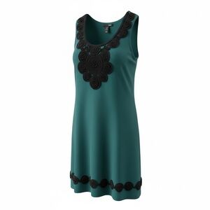 H&M Europe Teal & Black Embroidered Rosette Mini Dress size XS